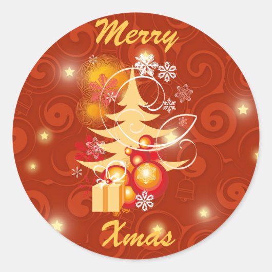 赤と金ゴールドクリスマスプレゼント ラウンドシール (正面)