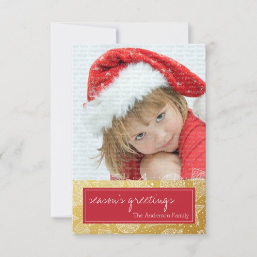 赤と金ゴールドクリスマスホリデーフォトカード 招待状 (正面)