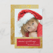 赤と金ゴールドクリスマスホリデーフォトカード 招待状 (正面/裏面)