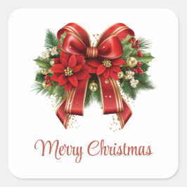 赤と金ゴールドクリスマスボウフェスティバル スクエアシール