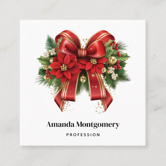 赤と金ゴールドクリスマスボウフェスティバル スクエア名刺 (正面)