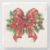 赤と金ゴールドクリスマスボウフェスティバル ストーンコースター (正面)