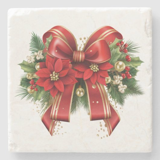 赤と金ゴールドクリスマスボウフェスティバル ストーンコースター (正面)