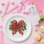 赤と金ゴールドクリスマスボウフェスティバル ペーパープレート (パーティー)
