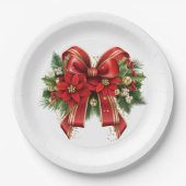 赤と金ゴールドクリスマスボウフェスティバル ペーパープレート (正面)