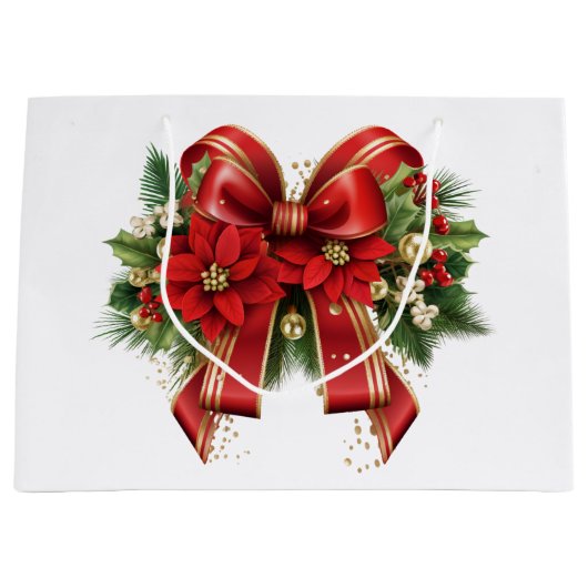 赤と金ゴールドクリスマスボウフェスティバル ラージペーパーバッグ (正面)