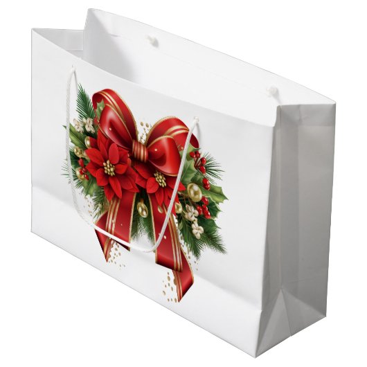 赤と金ゴールドクリスマスボウフェスティバル ラージペーパーバッグ (正面アングル)