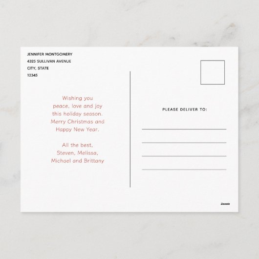 赤と金ゴールドクリスマスボウホリデーハガキ シーズンポストカード (裏面)