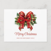 赤と金ゴールドクリスマスボウホリデーハガキ シーズンポストカード (正面)
