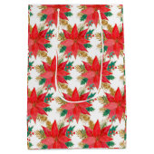 赤と金ゴールドクリスマスポインセチア模様 ミディアムペーパーバッグ (裏面)