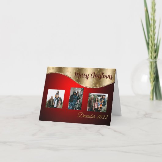 赤と金ゴールドクリスマス折り畳みフォトカード シーズンカード (正面)