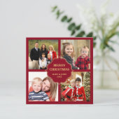 赤と金ゴールドクリスマス4の正方形の写真コラージュ シーズンカード (スタンド正面)