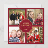 赤と金ゴールドクリスマス4の正方形の写真コラージュ シーズンカード (正面)