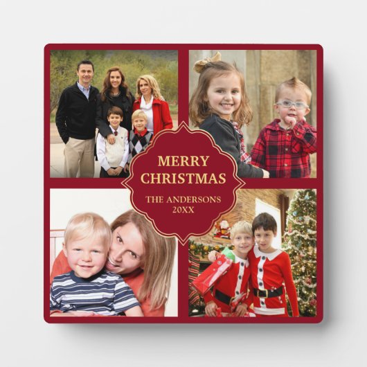 赤と金ゴールドクリスマス4の正方形の写真コラージュ フォトプラーク (正面)