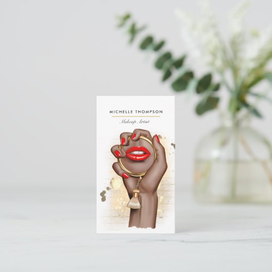 赤と金ゴールドグラムシック美しい業界QRコード 名刺 (スタンド正面)