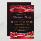 赤と金ゴールドグラムティアーズクリスマスパーティー 招待状 (正面/裏面)