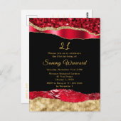 赤と金ゴールドグラムティアーズバースデーパーティー ポストカード (正面/裏面)