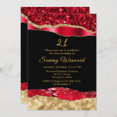 赤と金ゴールドグラムティアーズバースデーパーティー 招待状 (正面/裏面)