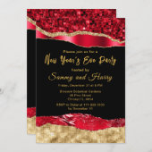 赤と金ゴールドグラムティアーズ大晦日パーティー 招待状 (正面/裏面)