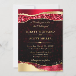 赤と金ゴールドグラムティアーズ結婚《写真》ぼけ味 招待状