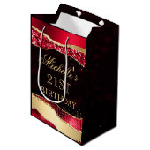 赤と金ゴールドグラムティアーズ《写真》ぼけ味誕生日パーティー ミディアムペーパーバッグ (正面アングル)