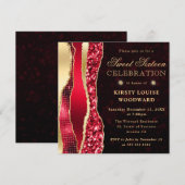 赤と金ゴールドグラムティアーズ《写真》ぼけ味Sweet sixteen 招待状 (正面/裏面)