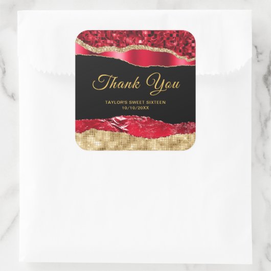 赤と金ゴールドグラムティアーズSweet sixteenありがとう スクエアシール (バッグ)