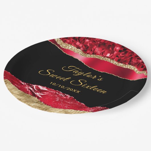 赤と金ゴールドグラムティアーズSweet sixteen ペーパープレート (アングル)