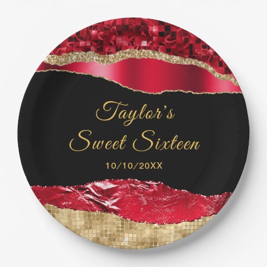 赤と金ゴールドグラムティアーズSweet sixteen ペーパープレート (正面)
