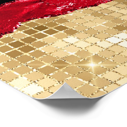 赤と金ゴールドグラムティアーハッピーニューイヤー ポスター (角)