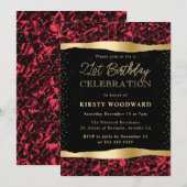赤と金ゴールドグリッターきらめく21日 招待状 (正面/裏面)