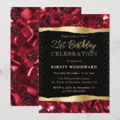 赤と金ゴールドグリッターきらめく21日 招待状 (正面/裏面)
