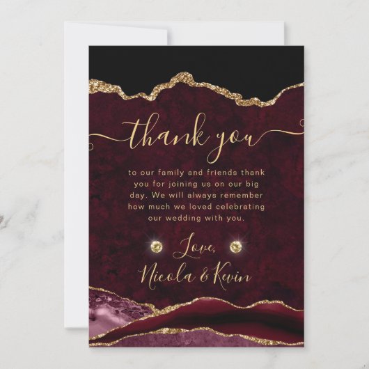 赤と金ゴールドグリッターアゲ結婚ート サンキューカード (正面)