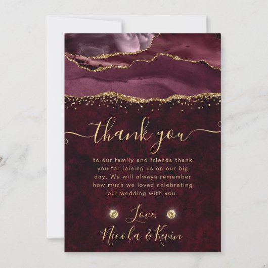赤と金ゴールドグリッターアゲ結婚ート サンキューカード (正面)