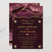 赤と金ゴールドグリッターアゲ結婚ート 招待状 (正面/裏面)