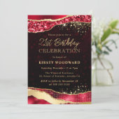 赤と金ゴールドグリッターグラムティアーズ21歳の誕生日 招待状 (スタンド正面)