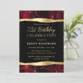 赤と金ゴールドグリッターストラタ21歳の誕生日 招待状 (スタンド正面)