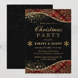 赤と金ゴールドグリッターダマスククリスマスパーティー 招待状