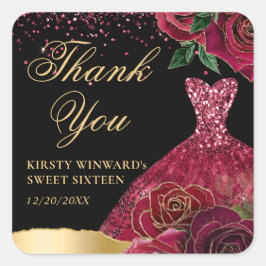赤と金ゴールドグリッタードレスグラムバラスウィート16 スクエアシール