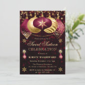 赤と金ゴールドグリッターバウブルSweet sixteen 招待状 (スタンド正面)