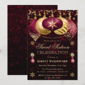 赤と金ゴールドグリッターバウブルSweet sixteen 招待状 (正面/裏面)