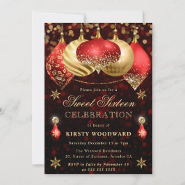 赤と金ゴールドグリッターバウブルSweet sixteen 招待状