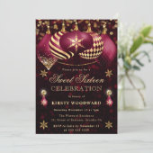 赤と金ゴールドグリッターバウブルSweet sixteen 招待状 (スタンド正面)