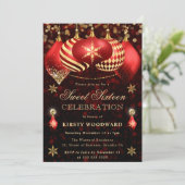 赤と金ゴールドグリッターバウブルSweet sixteen 招待状 (スタンド正面)