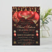 赤と金ゴールドグリッターバウブルSweet sixteen 招待状 (スタンド正面)