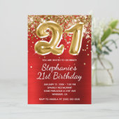 赤と金ゴールドグリッターホイルバルーン21st誕生日 招待状 (スタンド正面)