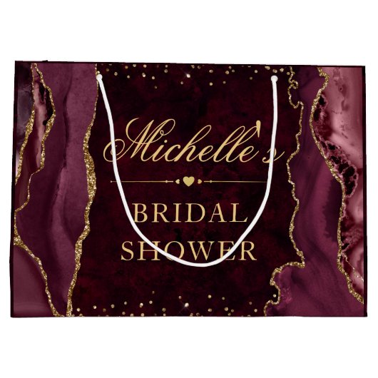 赤と金ゴールドグリッターマーブルゲートブライダルシャワー ラージペーパーバッグ (裏面)