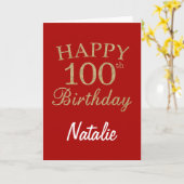 赤と金ゴールドグリッター100番目の誕生日カード カード (黄色い花)