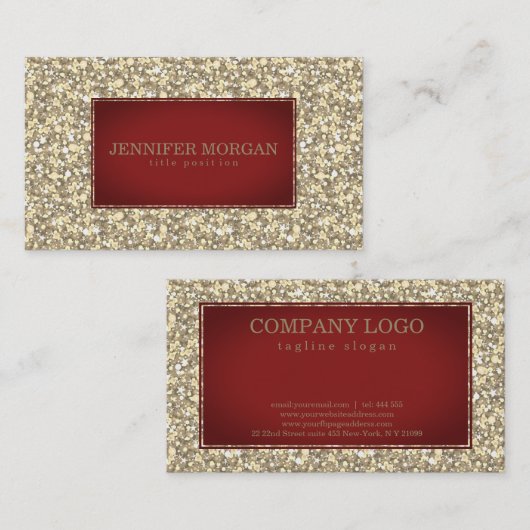 赤と金ゴールドグリッター 名刺 (正面/裏面)
