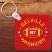 赤と金ゴールドサッカージャージー番号写真 キーホルダー (正面)